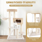 Tangkula Modern Cat Tree, 50 Inch Multi-Level Cat Tower with Cattail Fluff Condo & Top Perch, Hanging Basket, Platforms, Ladder, Dangling Ball, Sisal Scratching Posts for Indoor Cats