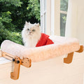 CHEERHOME PETS Cat Window Perch with Washable Bolster, Fluffy Cats Hammock Bed for Window, Adjust Wooden Seat for Kitten Bedside Windowsill, Wooden Cats Furniture(Thickened White)