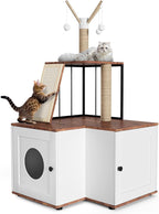 48.8" Wooden Cat Tree with Hidden Litter Box Enclosure & Storage Cabinet – 2-in-1 Cat Furniture with Scratching Post, Toy Balls, and Play Area for Indoor Cats