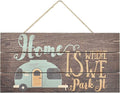 woodsign Home is Where We Park It Wooden Plank Sign 5 x 10 Inches(XXQ008)