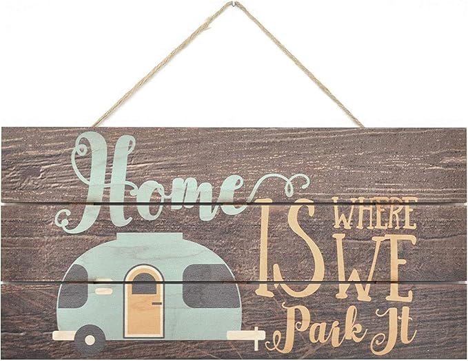 woodsign Home is Where We Park It Wooden Plank Sign 5 x 10 Inches(XXQ008)
