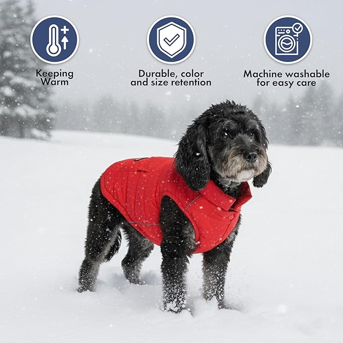 Spark Paws Dog Winter Jacket, Water-Resistant Coat, Warm Reflective Windproof Fleece-Interior, for Medium and Large Dogs - Red - 3XL