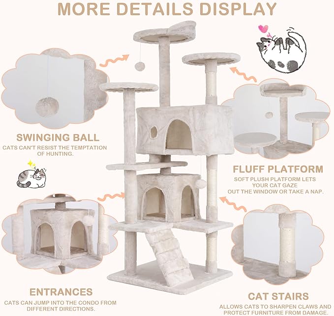 Go Pet Club 70'' Tall Multi-Level Cat Tree with Scratching Post, Condo, Platform, Tower for Indoor Medium Cats