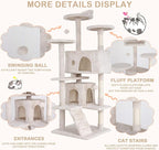 54 Inch Tall Cat Tree Tower - Multi-Level Cat Condo with Scratching Post, Toys & Rest Area, Beige