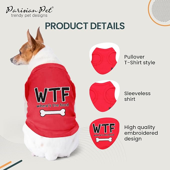Parisian Pet Dog Shirt – 100% Cotton Shirts for Large Dogs – Red Sleeveless Puppy Clothes – Lightweight Pet Apparel – Breathable Soft Dog Clothes - Stretchy Funny T Shirts for Dogs