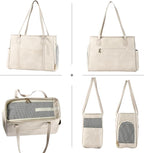 Stylish Dog Purse Carrier, Leather Pet Carrier Bag for Small Dogs Cats Puppy, Airline Approved Soft-Sided Carrier Beige