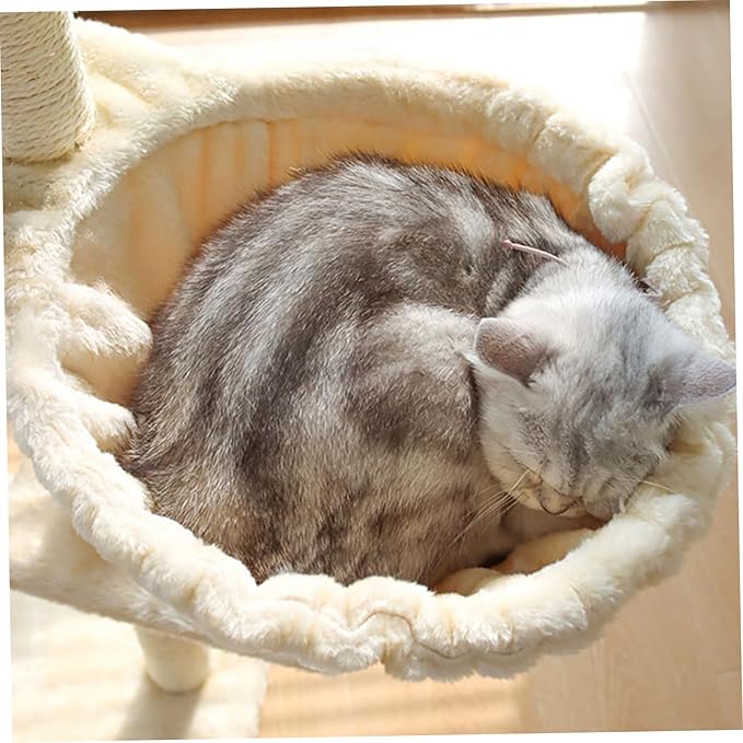Cat Hammock 17in Dia. Spoon-Shape Large Cat Tree Hammock Soft Scratch-Proof Cat Tree Replacement Parts Washable Cat Tree Attachments Beige Cat Tree Hammock