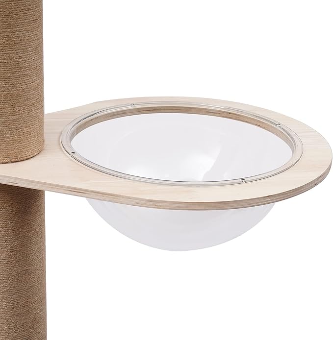 Floor to Ceiling Cat Tree, Adjustable Height(100.4-104.3'') Solid Wooden Tall Cat Tower for Indoor Cats with Springboard, Space Capsule, U-Shaped Hammock, Double Watchtower, for Indoor 33 LBS Cats