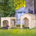 Woiworco Extra Large Rabbit Castle Hideout Bunny House for Easter Day with 3 Houses and Toys, Wooden Bunny Hideout Indoor Large Rabbit Hutch Play Houses and Hideouts Nut Castle Hamsters