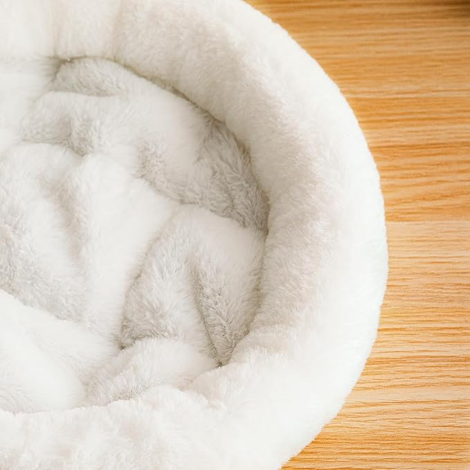 SHENGOCASE 14" Fluffy Faux Fur Cat Tree Tower Replacement Bed Cushion Pillow with Hook Tapes, Round Donut Cuddler Cat Dog Bed for Desk Table