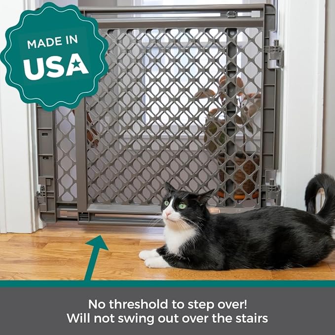 MyPet 2-in-1 Easy Swing Petgate: 27"-41" Wide Dog Gate. Safety Latch, Hardware Mount. Pet Gates for Doorways & Stairways. Made in USA. 27" Tall, Fieldstone