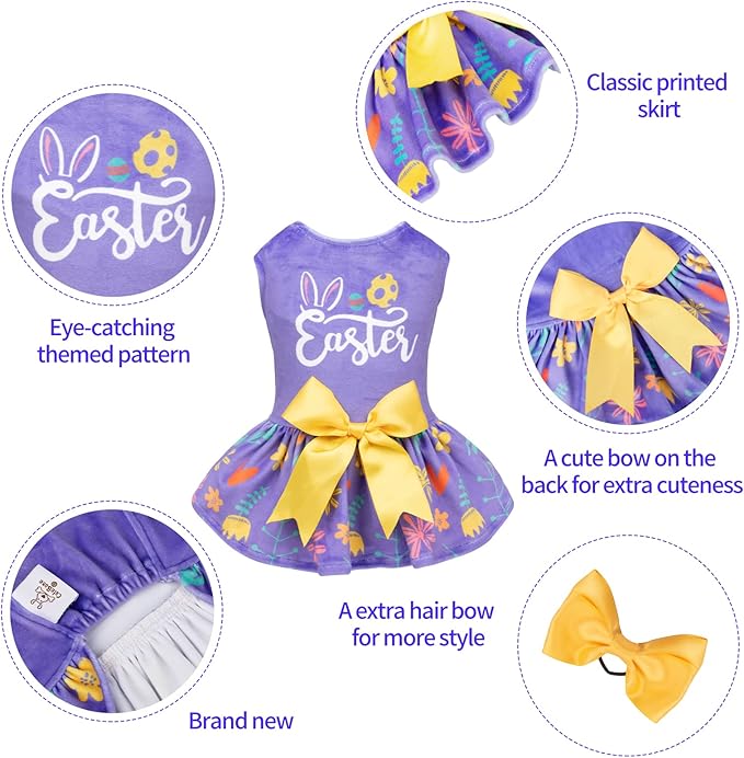 CuteBone Easter Dog Dress Velvet for Small Dogs Girl Flower Skirt Puppy Dresses Purple Dog Clothes CVA16XXS-D