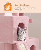 Cat Tree Tower for Indoor Cats Large Adult,Cute/Tall Modern Cat Tree for Big Cats 20 lbs,34''Plush Multi-Level Cat Condo with Scratching Posts,Dangling Ball (Soft Pink, 34 inch)