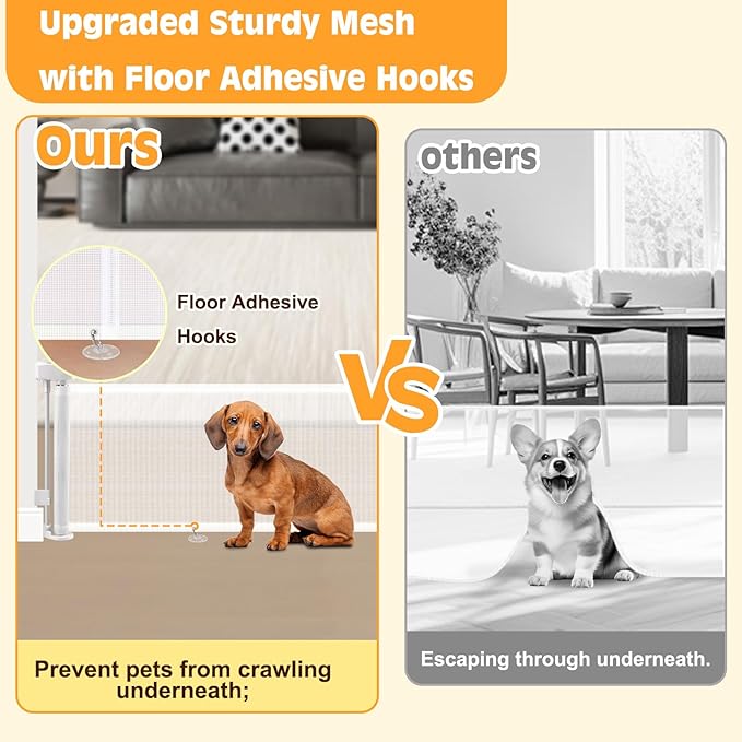 2 Packs Retractable Short Dog Gate - Small Puppy Mesh Safety Pet Gates Doggy Door for Doorways Stairs Kitchen Hallways Indoor, 14" Tall, Extends up to 59" Wide, White