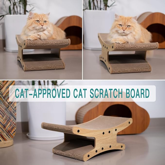 Reversible Cat Scratcher Bed, Large Scratching Board for Indoor Cats - Cardboard Pad & Durable Cat Scratcher Lounge Hammock Furniture, Natural Wood Color