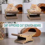 Reversible Cat Scratcher Bed, Large Scratching Board for Indoor Cats - Cardboard Pad & Durable Cat Scratcher Lounge Hammock Furniture, Natural Wood Color