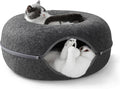 Peekaboo Cat Tunnel for Large Cats up to 30 lbs, Features A Jingle Ball, Removable and Washable Tunnel Bed, and a Cozy Donut Tunnel (Dark Grey, 24 Inches)