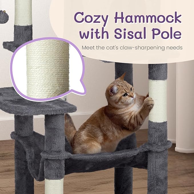 57" Cat Tower for Indoor w/Cat Toy Balls, Modern Cute Cat Tree for Cats Kittens, Multi-Level Cat Activity Tree w/Scratching Posts, Cat Cave Condo,for Indoor Cat Kitty as Pet Play House Activity Center