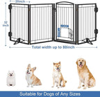 Full Metal Freestanding Dog Gate with Cat Door for Outdoor&Indoor,32" Tall Foldable Dog Fence,80" Extra Wide Freestanding Pet Gate for Large Openings,Stairs,Deck,Yard,Doorways(4 Panels,Black)