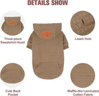BEAUTYZOO Small Dog Hoodie Sweater with Pockets, Dog Clothes for Small Medium Dogs Boy Girl, Waffle-Like Laminated Cotton Pet Coats with Hat and Leash Hole, Khaki XL