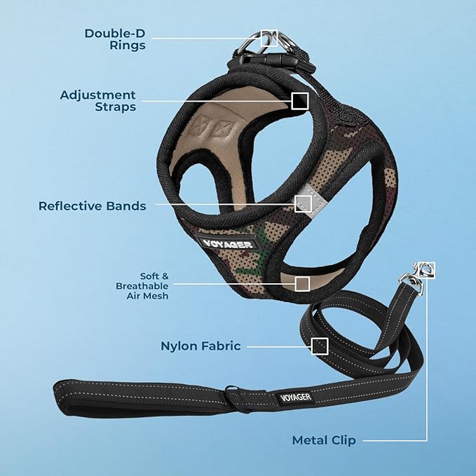 Best Pet Supplies Voyager Step-in Air All Weather Mesh Harness and Reflective Dog 5 ft Leash Combo with Neoprene Handle, for Small, Medium and Large Breed Puppies - Army Base, XL