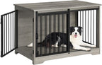 39.4" Heavy Duty Dog Crate Furniture with Barn Door, Wood Indoor Dog Crate Kennel for Small/Medium/Large Dogs, End Side Table, TV Stand, Greige Black DFC02305B