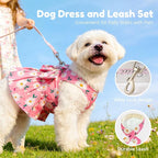 BAEJMJK Dog Dress Bowknot Harness Leash Set for Small Dogs Cats Daisy Floral Girl Dog Dresses Cute Puppy Princess Clothes Pet Doggy Outfits Spring Summer Breathable Dresses(Pink,X-Small)