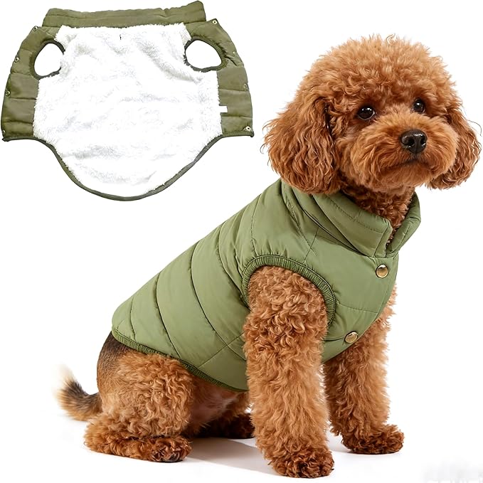 Dog Jacket Waterproof Fleece Dogs Vest Small Dog Coats for Winter Cold Weather Warm Dogs Puffer Jacket Puppy Coat Green Pet Jackets Cat Coats M