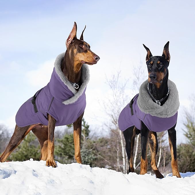 Dog Coat, Waterproof Dog Winter Jacket with Adjustable Buckle, Reflective Turtleneck Pet Snow Vest Warm Fleece Sweater for Small Medium Large Dogs - Purple, 3XL