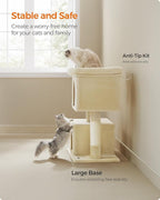 Feandrea Cat Tree, 40.6-Inch Cat Tower, Plush Condo for Extra Large Cats up to 44 lb, Large Perch, 2 Caves, Scratching Post, Beige UPCT614M01