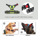 PHOEPET Reflective Dog Harness Large Breed Adjustable No Pull Vest with Handle 2 Metal Rings 3 Buckles [Easy to Put on & Take Off](XL, Green)