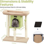 Cat Tree Tower Scratching Post for Indoor Large Cats, Small Cat Tree with Big Perch Bed, 28in Tall Trees House with Condo Cave, Toy Balls, Modern Climbing Furniture Platform for Kitten (Green)
