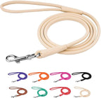 CollarDirect Rolled Leather Dog Leash, 4ft & 6ft, Soft Padded, Small, Medium, Beige