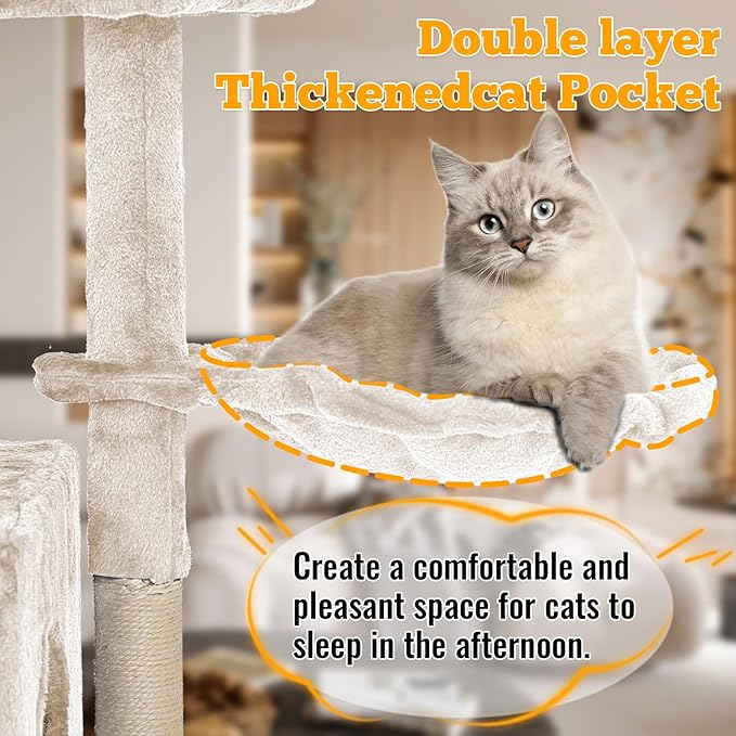 FDW 37.8 inch Cat Tree Cat Tower for Indoor Cats with Scratching Posts,Multi-Level Cat Furniture Activity Center Stand House Cat Condo Modern Cat Tower with Hanging Cradle & Funny Toy,Beige