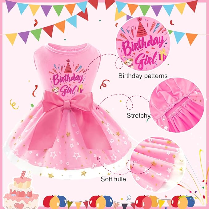 XPUDAC Dog Birthday Dress Puppy Clothes for Small Dogs Girl Birthday Party Tulle Pet Outfit, Cat Appeal-XX-Small