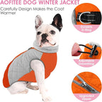 AOFITEE Dog Coat, Warm Dog Jacket, Reflective Dogs Winter Coat with Harness Built in and Fleece Lined, Waterproof Pet Winter Jacket Snowsuit for Small Medium Large Dogs, Orange L