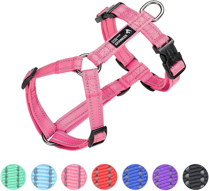 EXCELLENT ELITE SPANKER No Pull Dog Harness Reflective Nylon Vest L-Shaped Adjustable Easy Pet Harness for Small Medium Large Breeds Dogs Walking Training Black Red (Pink, S)