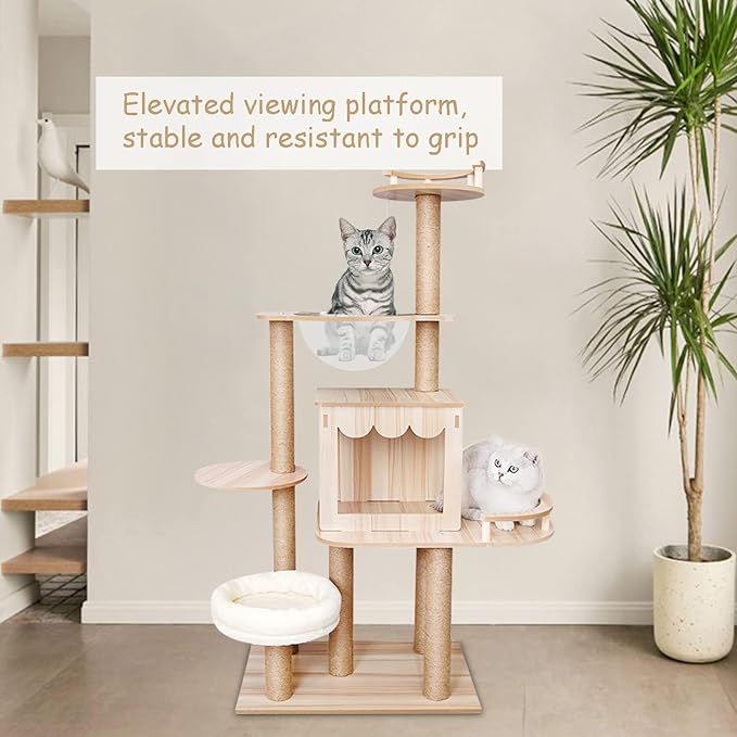 Cat Tree Modern Cat Tower for Indoor Cats, Multi-Level Cat Condos with Scratching Post & Resting Platforms for Large/Small Cat Climbing, Cat Activity Center Playground