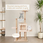 60" Cat Tree Multi-Level, Wood Cat Climbing Stand, Cat Tree Tower, Large Playing Condo with Scratching Post Funny Toys for Kittens Pet Play House