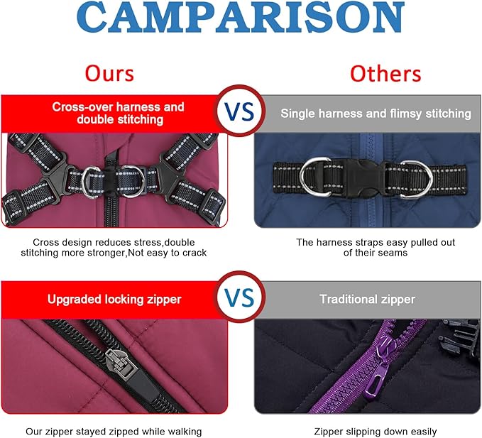 VPET Dog Winter Coat Warm Fleece Jacket with Harness, Windproof Adjustable Snow Pet Coat Clothes for Small Medium Large Dogs