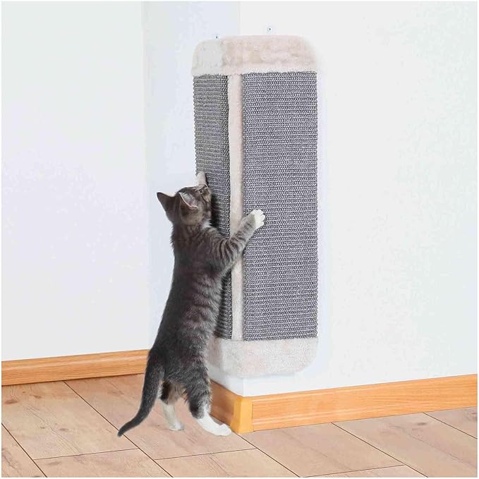 Trixie Scratching Board for Corner – Vertical Sisal Rope Pad for Indoor Cats – Easy-Install Corner Scratch Pad – Gray, 1 x 12.6 x 23.6 in