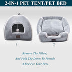 Cat Bed for Indoor Cats - Cat Cave Bed Cat House Cat Tent with Removable Washable Cushioned Pillow, Soft and Self Warming Kitten beds, Pet Bed（Large Grey）