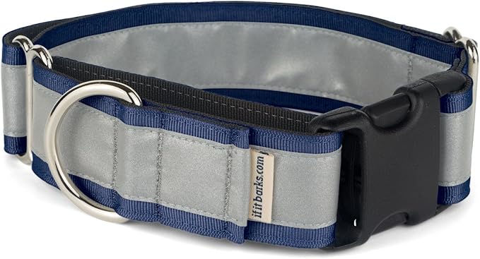 If It Barks - 1.5" Reflective Martingale Collar with Quick Snap Buckle for Dogs - Adjustable - Made in USA - Strong, Durable, and Comfy - Ideal for Training - Fits Most Breeds - Large, Navy