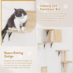 5 Pcs Wall-Mounted Cat Climber Set, Wood Indoor Cat Shelves with Perches, Ladder, Cat Condo House, Scratching Board and Cat Tree, Wall Shelves Furniture (Beige)