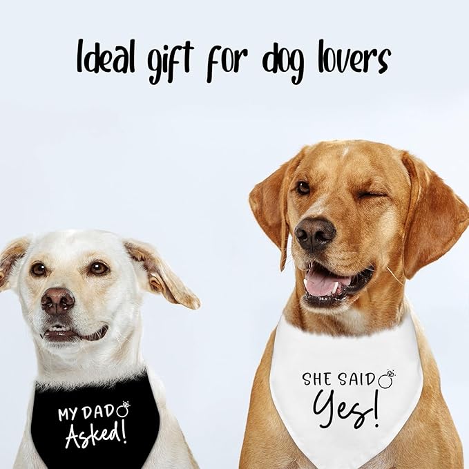 Dog Wedding Engagement Bandana Apparel & Accessories Pet Dog Scarf Photo Prop My DAD Asked! SHE Said Yes! Wedding Outfit Funny Engagement Party Decorations Gifts (Black+White)