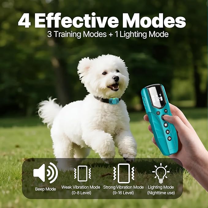 Tiniest Small Dog Shock Collar, Lightest Dog Training Collar with 2000ft Remote, Tailored for Small Dogs 5-15lbs & Medium Large Dogs, Beep, Vibrate, Shock, Lighting, Waterproof, Rechargeable，Cyan