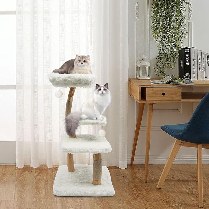 Cat Tree, L22.8*W22.8*H44.1in Cat Climbing Tower for Indoor Cats, Multi-Layer Cat Condo with 4 Jumping Platforms & Scratching Posts, Holds 15kg/33lbs