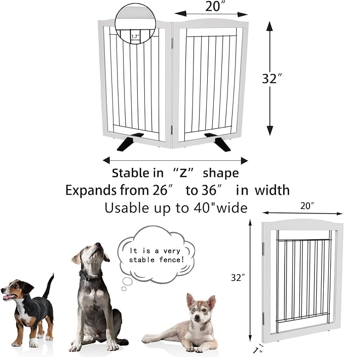 Dog Fence Indoor,Dog Gate Indoor for Doorway pet gate -2-Panel Freestanding, Hallways, House or Stairs -40x32-Inch Retractable Foldable Expandable Wood Pet by SFJC (White) ﻿