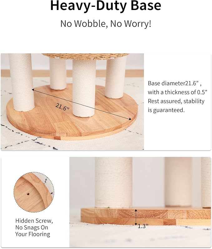 Modern Cat Tree for Large Cat, Wood Cat Tower Heavy Duty with Scratch Post for Indoor Big Cats (133cm (Natural Wood))