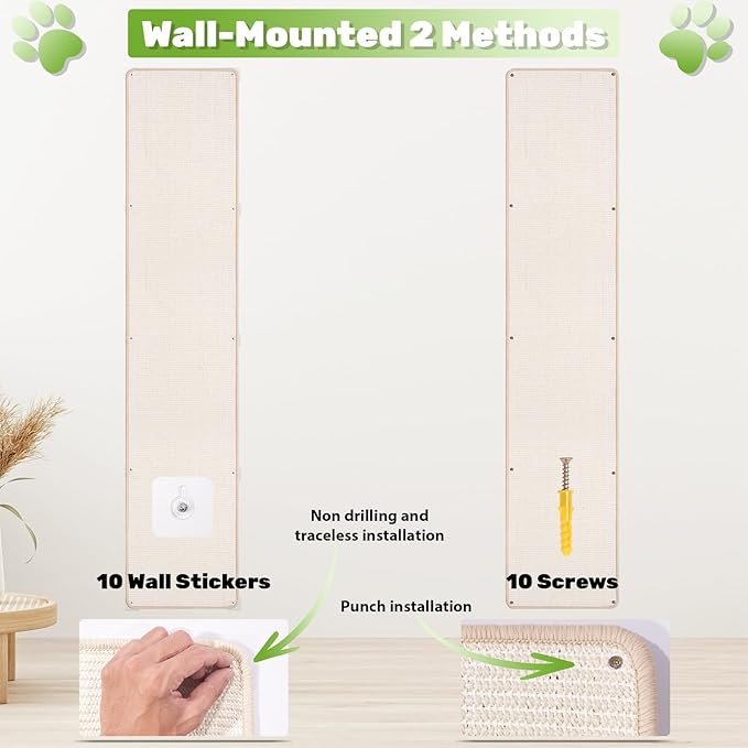 Natural Sisal Cat Scratcher Mat, Wall Scratcher Carpet, Cat Climbing Wall, Large Tall Scratching Post, Sofa Protector, Scratching Mat Pad for Indoor Cats (White, 78.7" Lx15.7 W, 1PC)